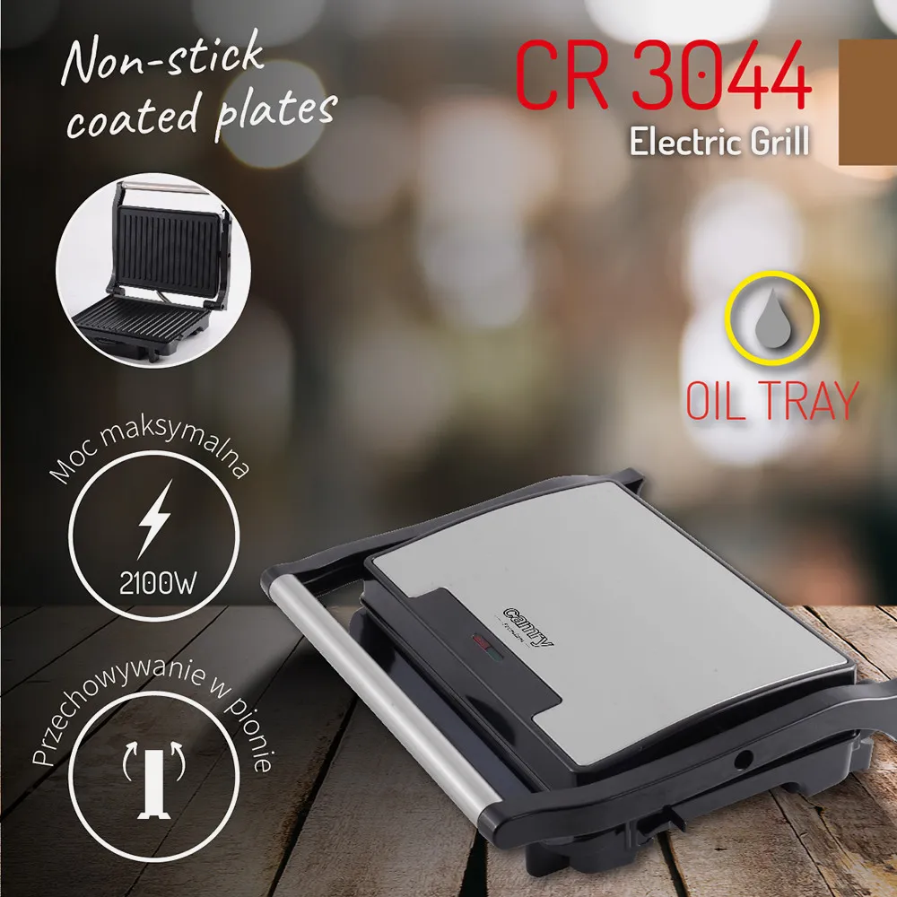 Grill Teflon Antiadherente 2100w Bandeja Goteo  Mango Tacto Frio Almacenam. Vertical