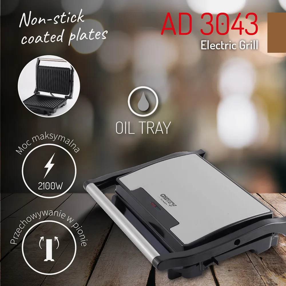 Grill Teflon Antiadherente 2100w Bandeja Goteo  Mango Tacto Frio Almacenam. Vertical