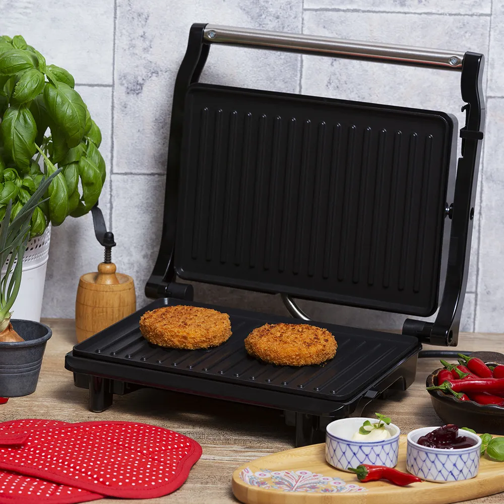 Grill Teflon Antiadherente 2100w Bandeja Goteo  Mango Tacto Frio Almacenam. Vertical