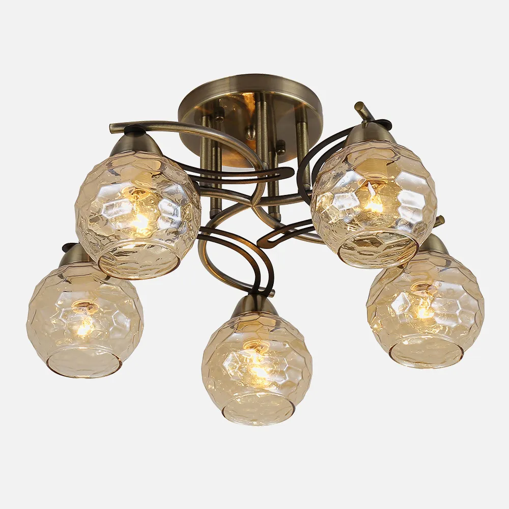 Lampara Etna 5xe14 Cuero/roble  23x46x46 Cm