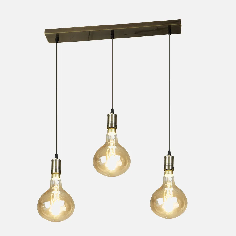 Lampara Sira 3xe27 Cuero/ambar  Bombillas   Incluidas 24w 3000k 1920lm Regx64x16 Cm