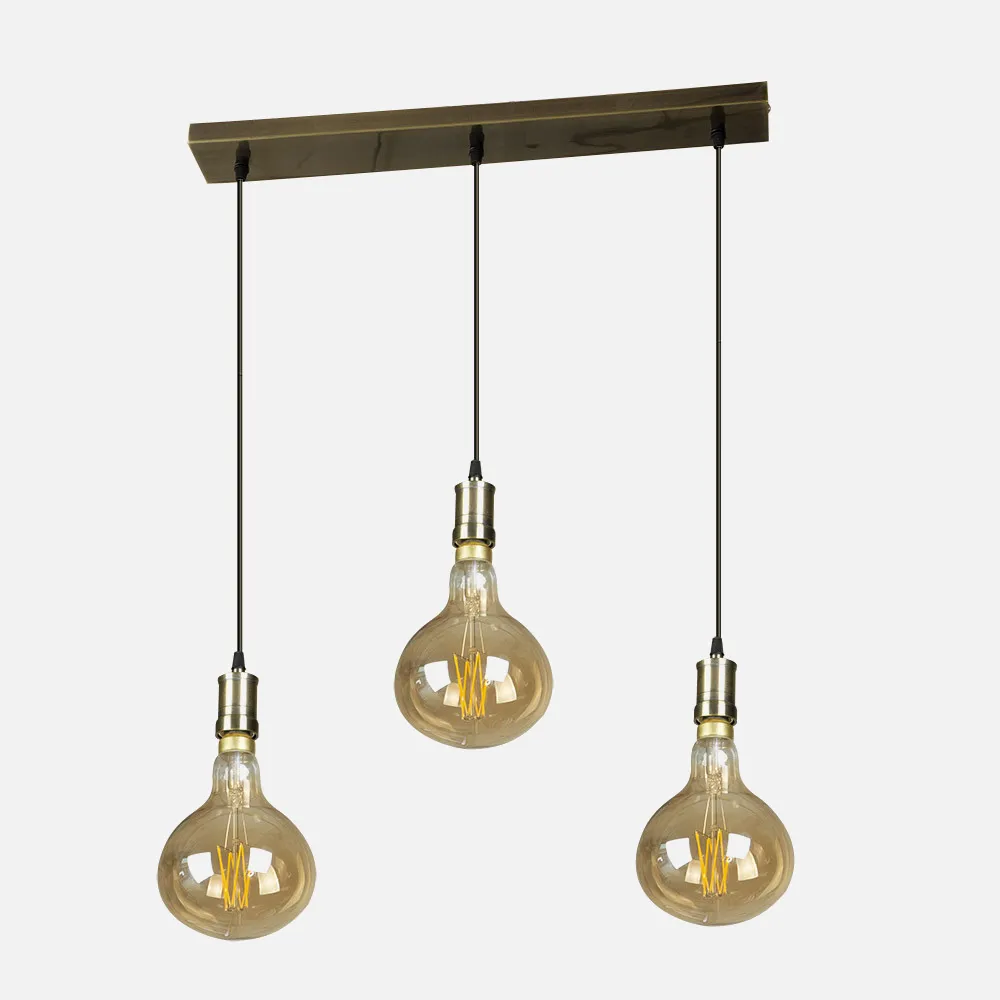 Lampara Sira 3xe27 Cuero/ambar  Bombillas   Incluidas 24w 3000k 1920lm Regx64x16 Cm