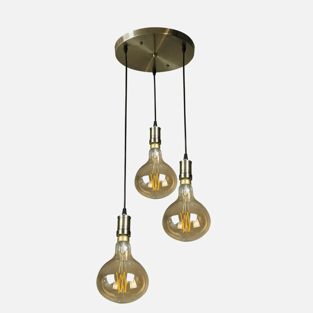 167583014 - Lampara Sira 3xe27 Cuero/ambar Bombillas   Incluidas 24w 3000k 1920lm  Regx36x36 Cm