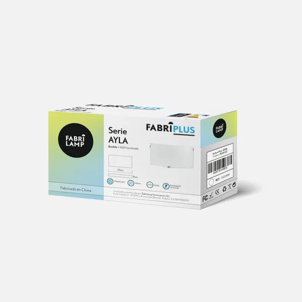 Lâmpada de parede rectangular Ayla 1xe27 Branco 25x12,5x7 Cm