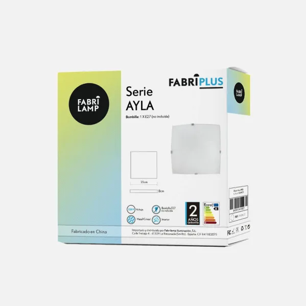 Plafon Cuadrado Ayla 1xe27 Blanco 25x25x6 Cm