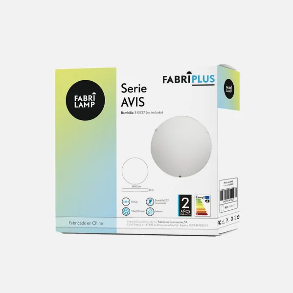 Plafon Redondo Avis 3xe27 Blanco 40x40x7 Cm