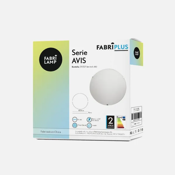 Plafon Redondo Avis 2xe27 Blanco 30x30x7 Cm