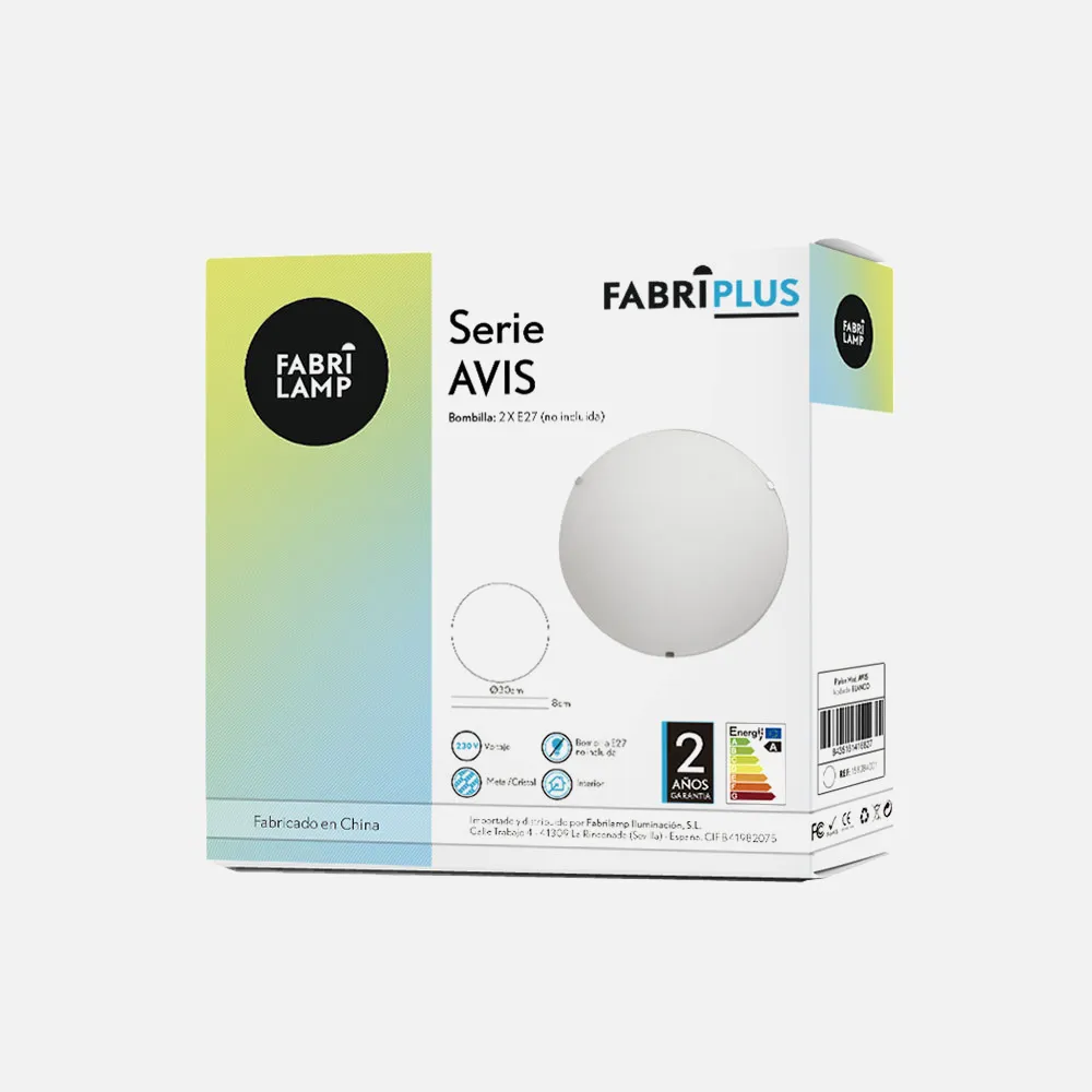 Plafon Redondo Avis 2xe27 Blanco 30x30x7 Cm