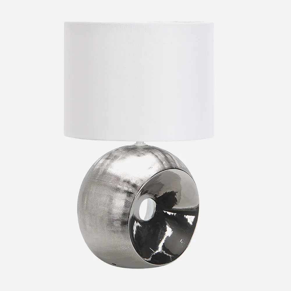 Sobremesa Ceramica Ea 1xe27 Cromo Pantalla Blanca 52x30x30 Cm