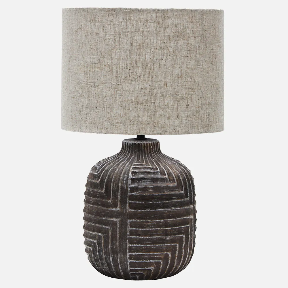 Sobremesa Ceramica Vic 1xe27 Chocolate Pantalla Beis 40,5x24x24 Cm