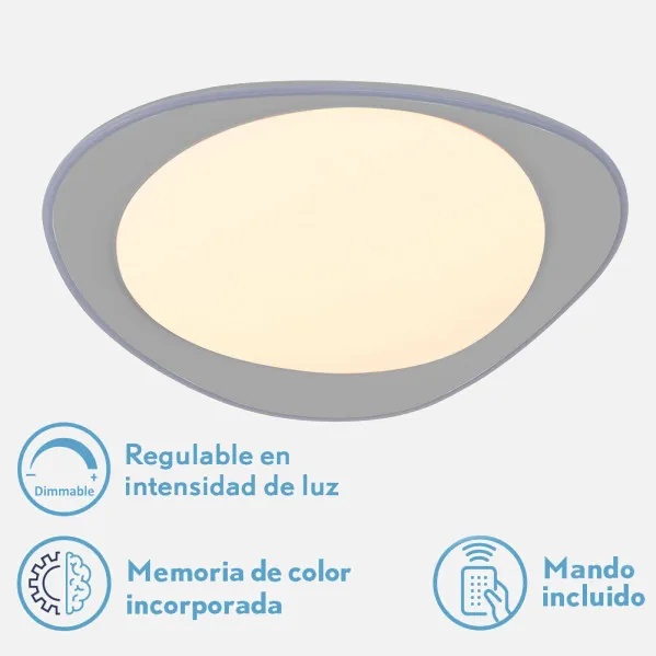 Plafon 72w Daire Gris 3000-4000-6500k 5616lm  7x55x55cm Remoto+reg.int+memoria