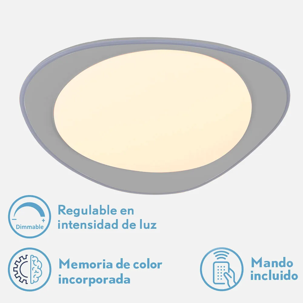 Plafon 72w Daire Gris 3000-4000-6500k 5616lm  7x55x55cm Remoto+reg.int+memoria