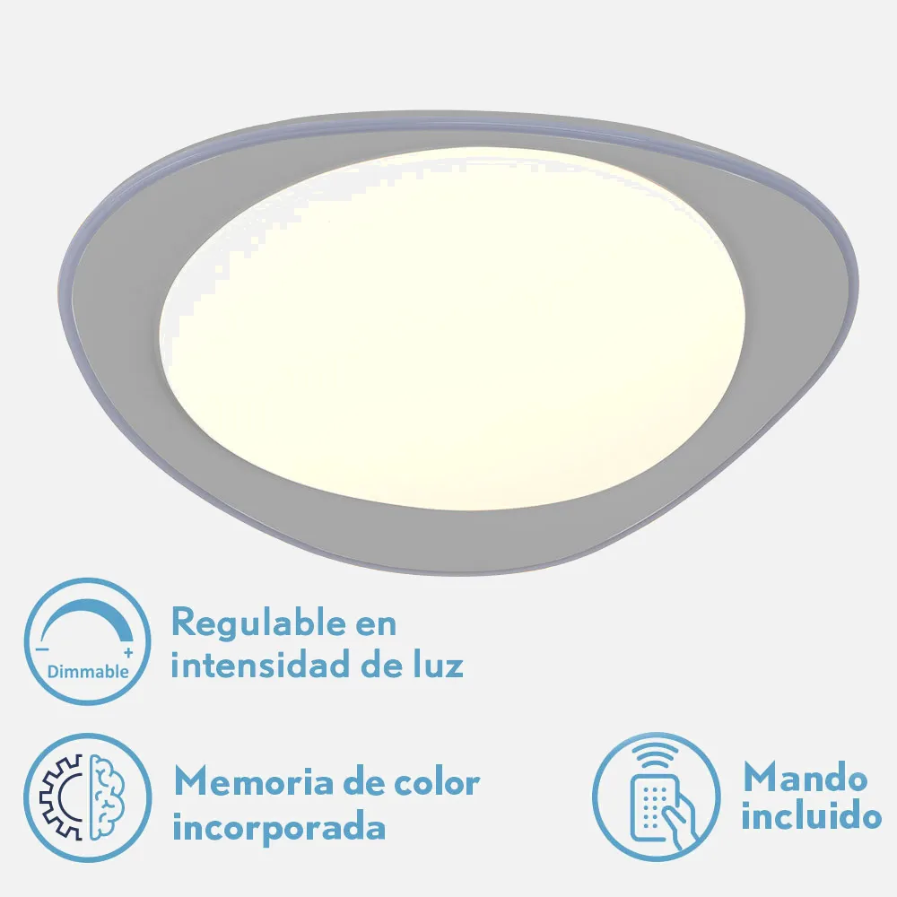 Plafon 72w Daire Gris 3000-4000-6500k 5616lm  7x55x55cm Remoto+reg.int+memoria