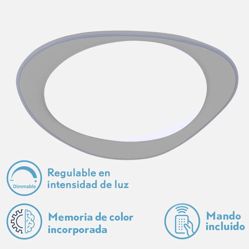 Plafon 72w Daire Gris 3000-4000-6500k 5616lm  7x55x55cm Remoto+reg.int+memoria