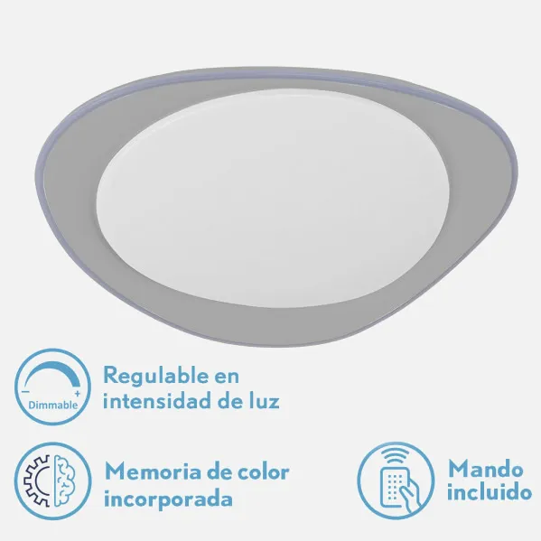 Plafon 72w Daire Gris 3000-4000-6500k 5616lm  7x55x55cm Remoto+reg.int+memoria