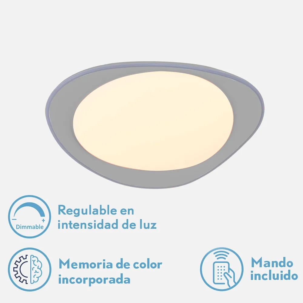 Plafon 48w Daire Gris 3000-4000-6500k 3744lm  7,5x45x45cm Remoto+reg.int+memoria