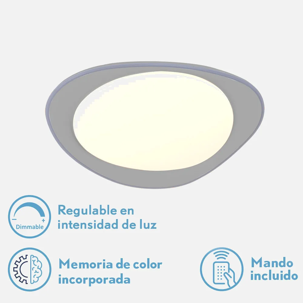 Plafon 48w Daire Gris 3000-4000-6500k 3744lm  7,5x45x45cm Remoto+reg.int+memoria