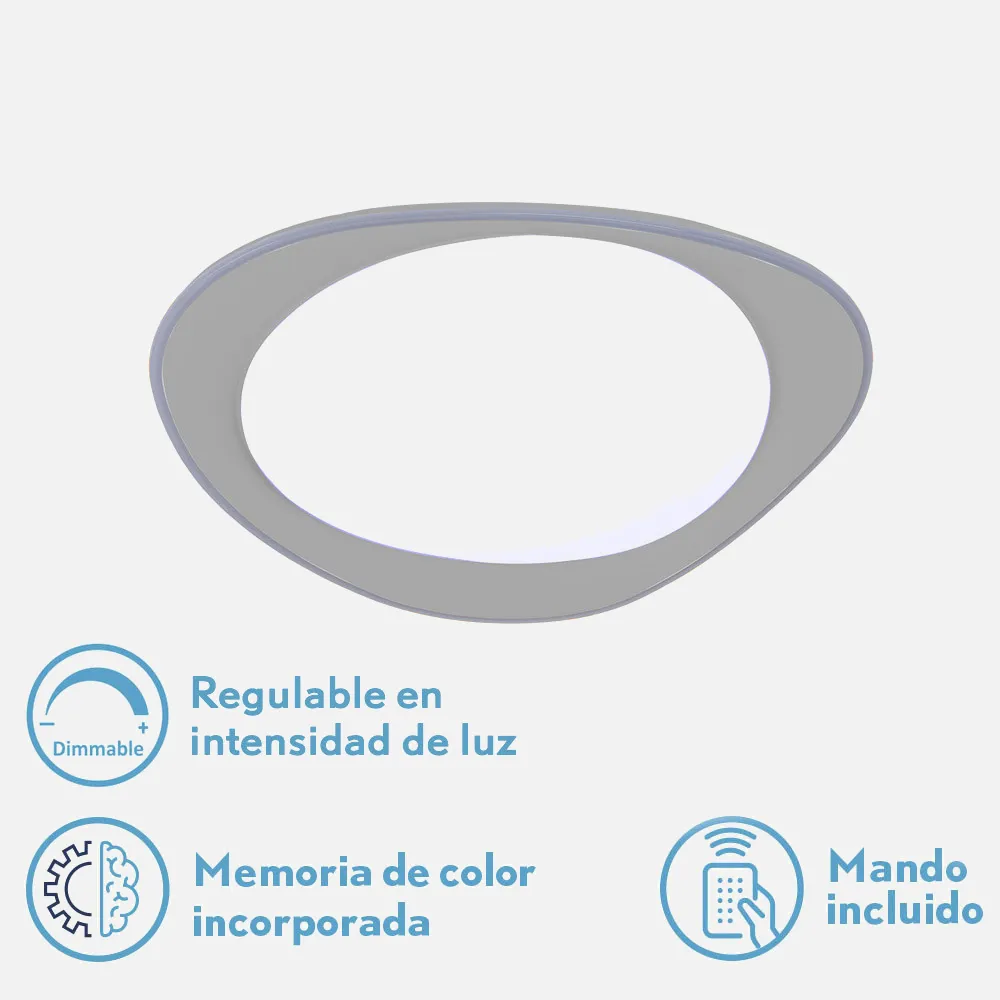 Plafon 48w Daire Gris 3000-4000-6500k 3744lm  7,5x45x45cm Remoto+reg.int+memoria
