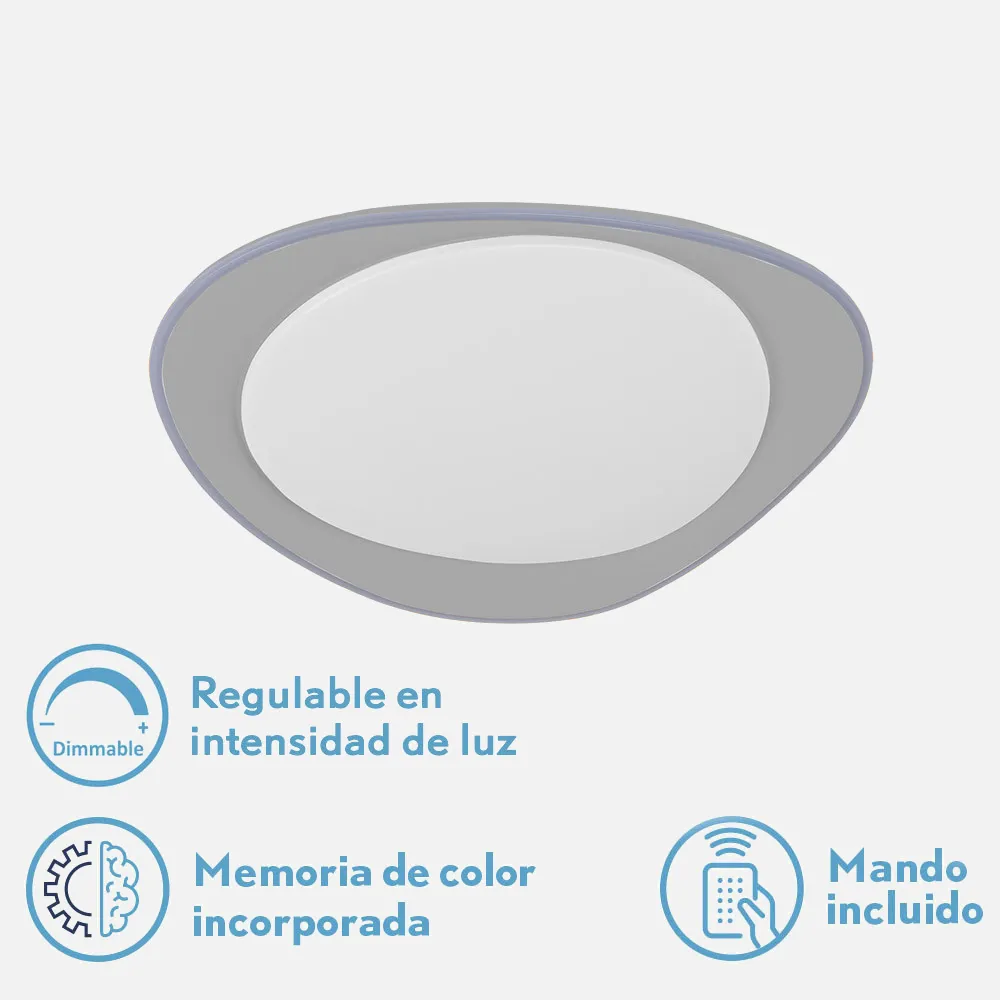 Plafon 48w Daire Gris 3000-4000-6500k 3744lm  7,5x45x45cm Remoto+reg.int+memoria