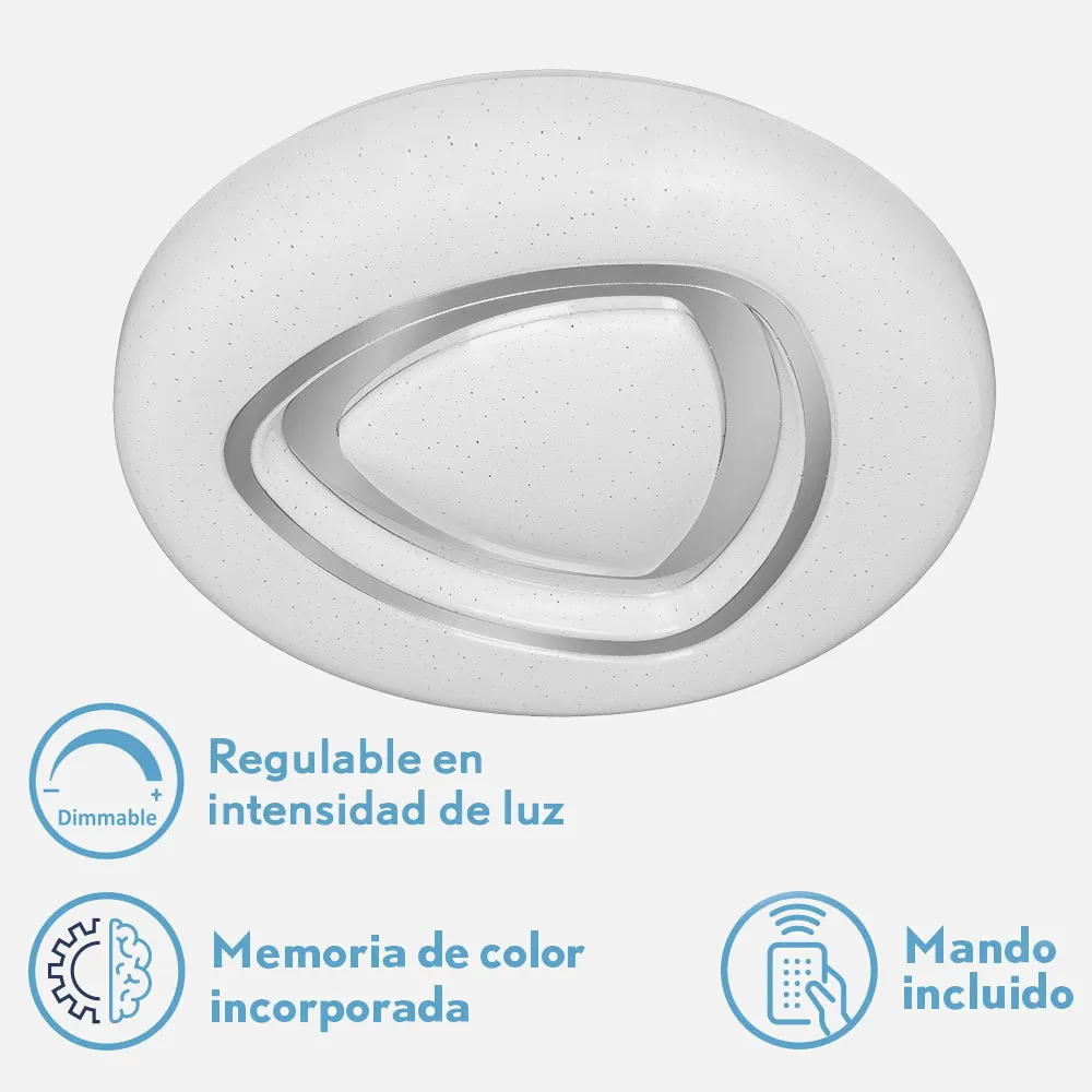 Plafon 72w Mosi 3000-4000-6500k 5616lm Blanc/plata 8x48x48 Cm Remoto,reg.intensidad,memoria,Estrellado