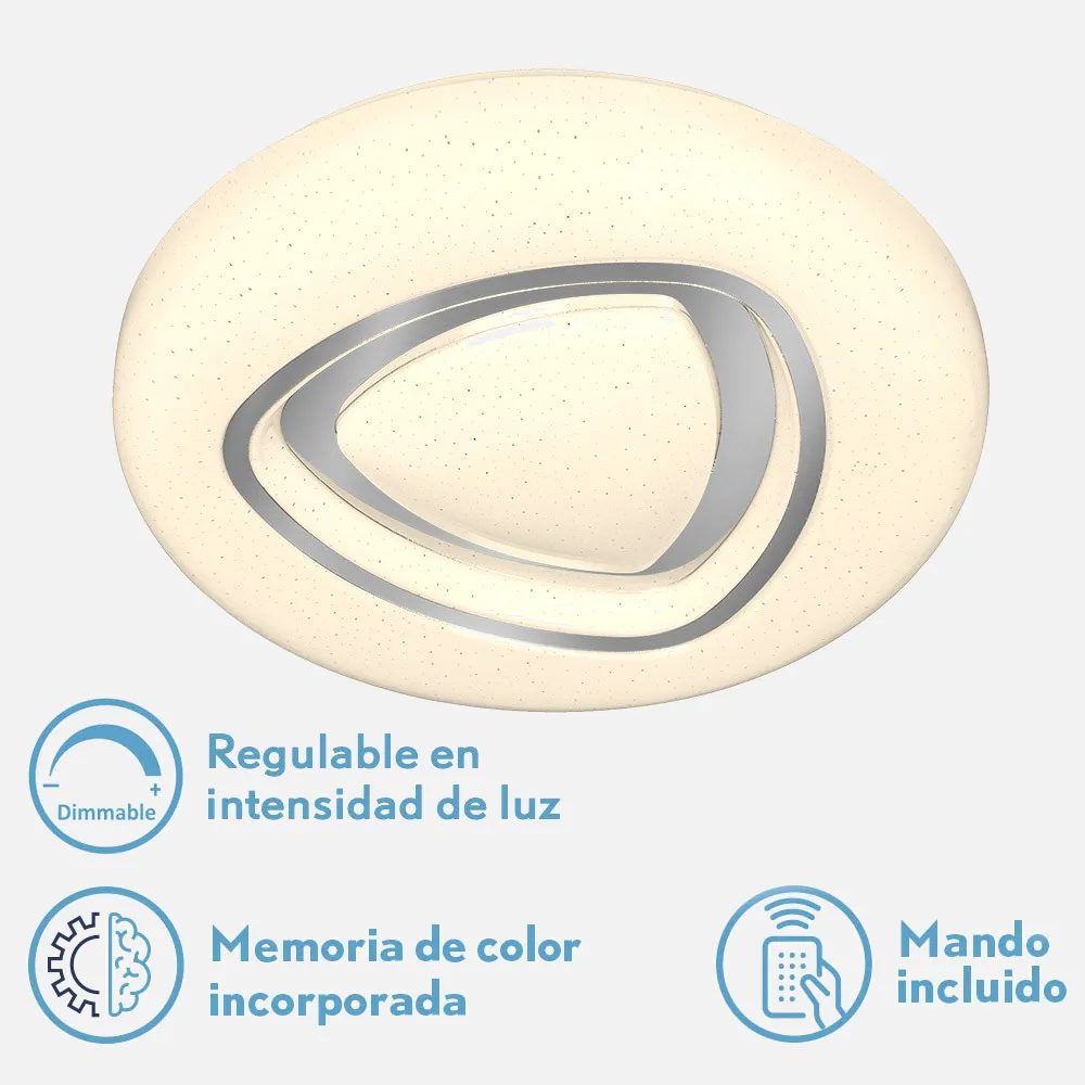 Plafon 72w Mosi 3000-4000-6500k 5616lm Blanc/plata 8x48x48 Cm Remoto,reg.intensidad,memoria,Estrellado