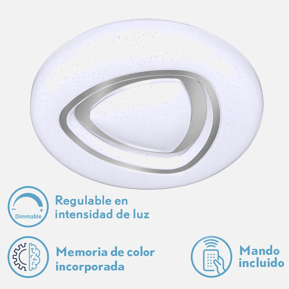 Plafon 72w Mosi 3000-4000-6500k 5616lm Blanc/plata 8x48x48 Cm Remoto,reg.intensidad,memoria,Estrellado