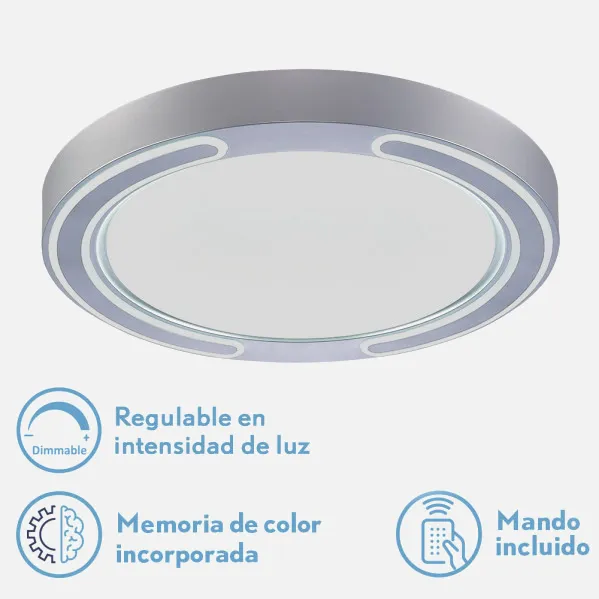 Ceiling Light 72w Asher Silver 3000-4000-6500k 5616lm  6x50x50cm Remote+reg.int+memory