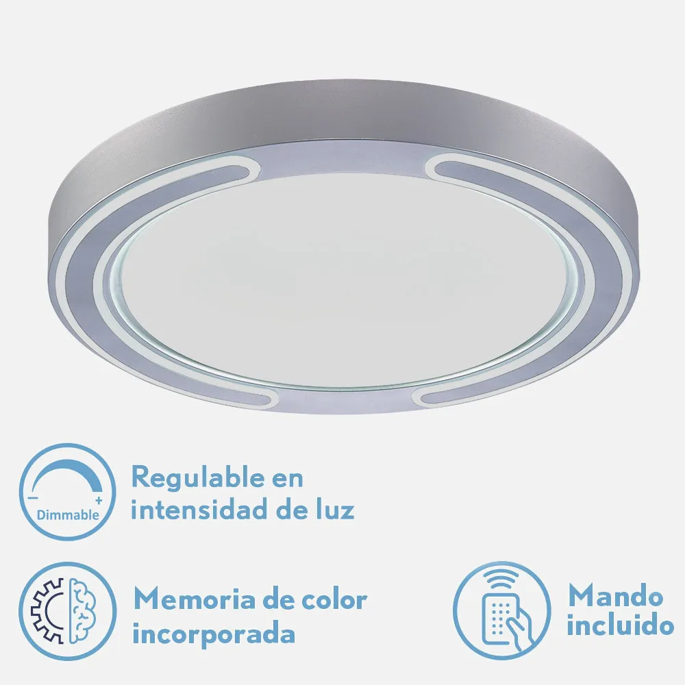 159585010 - Ceiling Light 72w Asher Silver 3000-4000-6500k 5616lm  6x50x50cm Remote+reg.int+memory