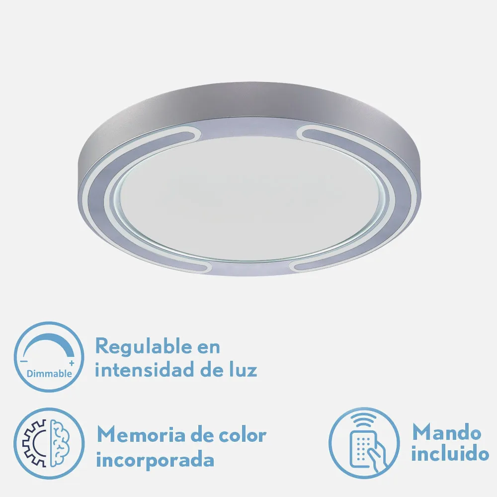 Plafon 48w Asher Plata 3000-4000-6500k 3744lm  6x40x40cm Remoto+reg.int+memoria