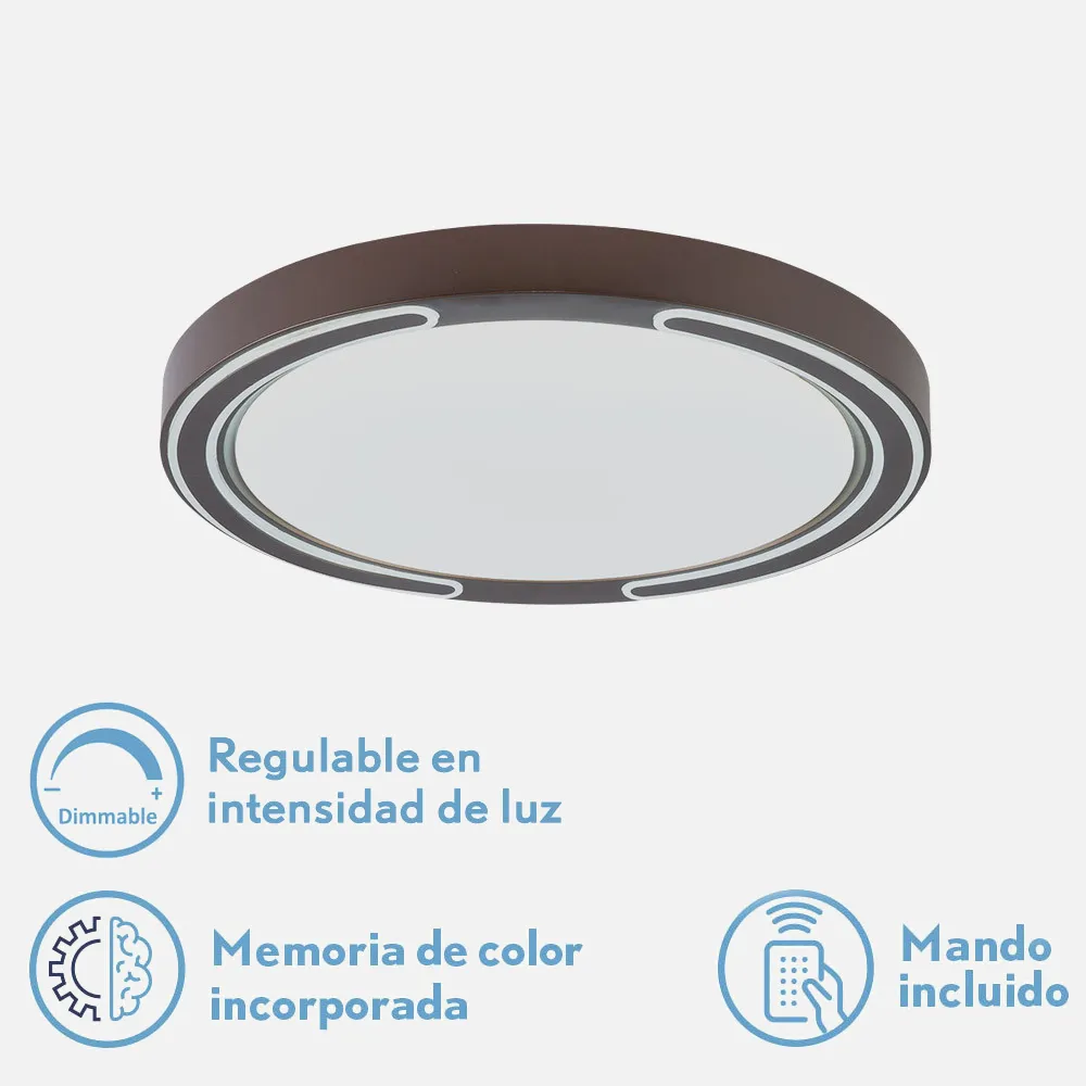Plafon 48w Asher Marron 3000-4000-6500k 3744lm  6x40x40cm Remoto+reg.int+memoria