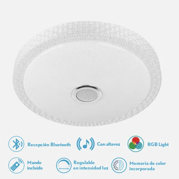 Plafon 72w Zaid 3000-4000-6500k Rgb Blan/transp Buetooth 10x50x50 Cm Remoto,reg.int.memoria.altavoz 5760lm