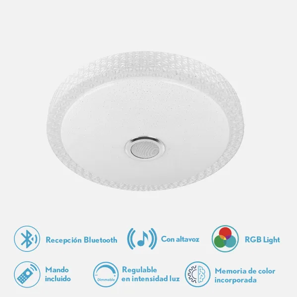 Plafon 48w Zaid 3000-4000-6500k Rgb Blan/transp Bluetooth 7x38x38 Cm Remoto,reg.int.memoria.altavoz 3744lm