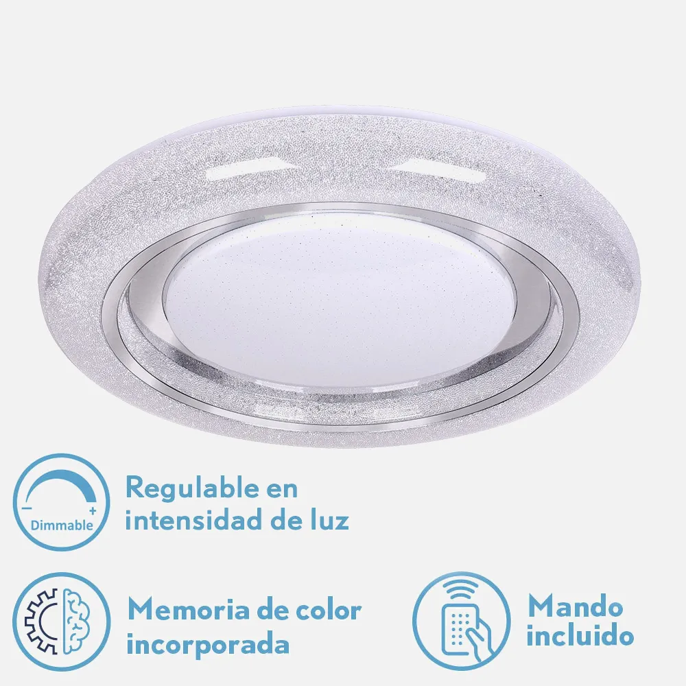 Plafon 72w Rune 3000-4000-6500k 5616lm Blanc/cromo 7,5x48x48 Cm Remoto,reg.int.memoria.estrella
