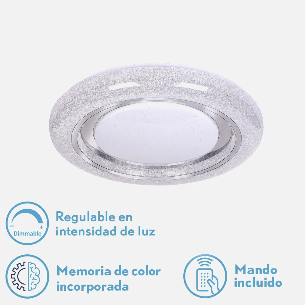 Plafon 48w Rune 3000-4000-6500k 3744lm Blanc/cromo 7x38x38 Cm Remoto,reg.int.memoria.estre.