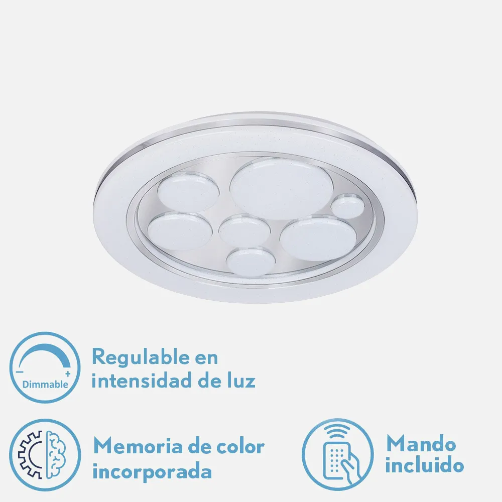 Plafon 72w Kuno 3000-4000-6500k Blanco/cromo 5616lm  5x39x39cm Remoto,reg.int,memoria