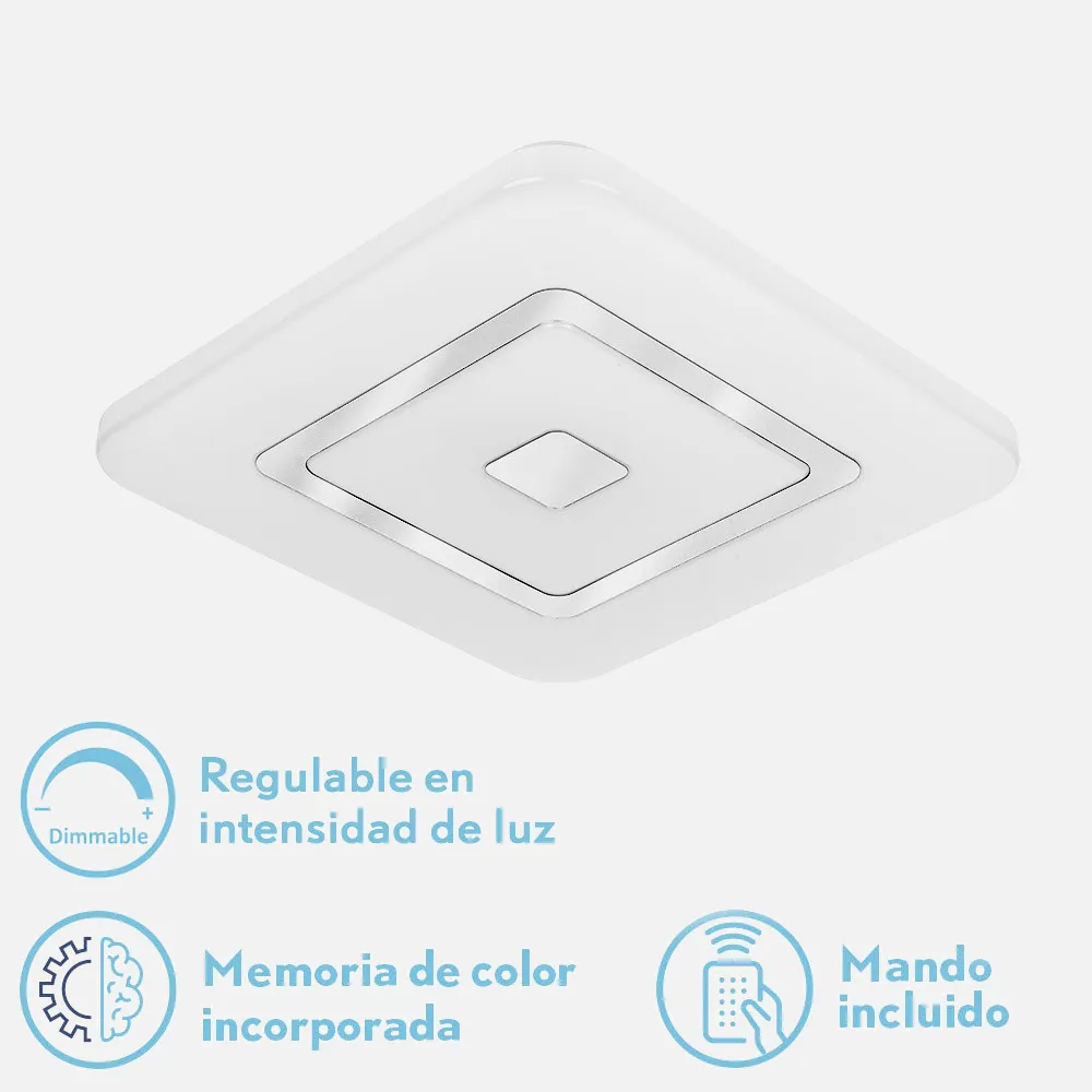 Plafon 96w Ezra Blanco/cromo 3000-4000-6500k 7488lm 5x54x54cm Remoto+reg.int+memoria