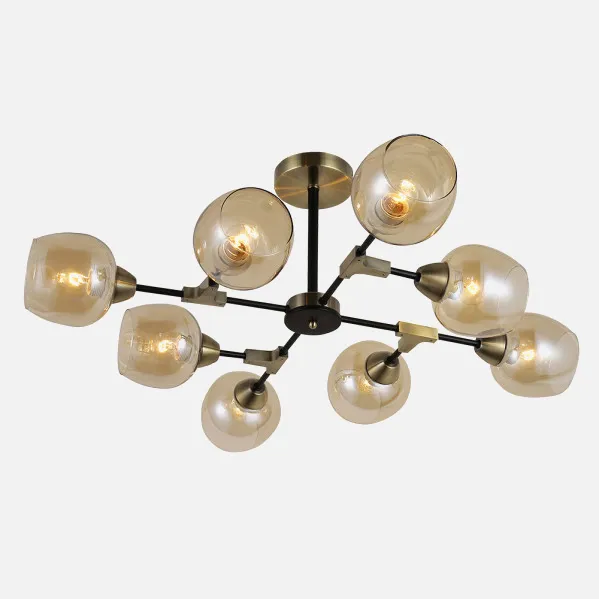 Lampara Vesubio 8xe27 Negro/cuero 29x78x78 Cm