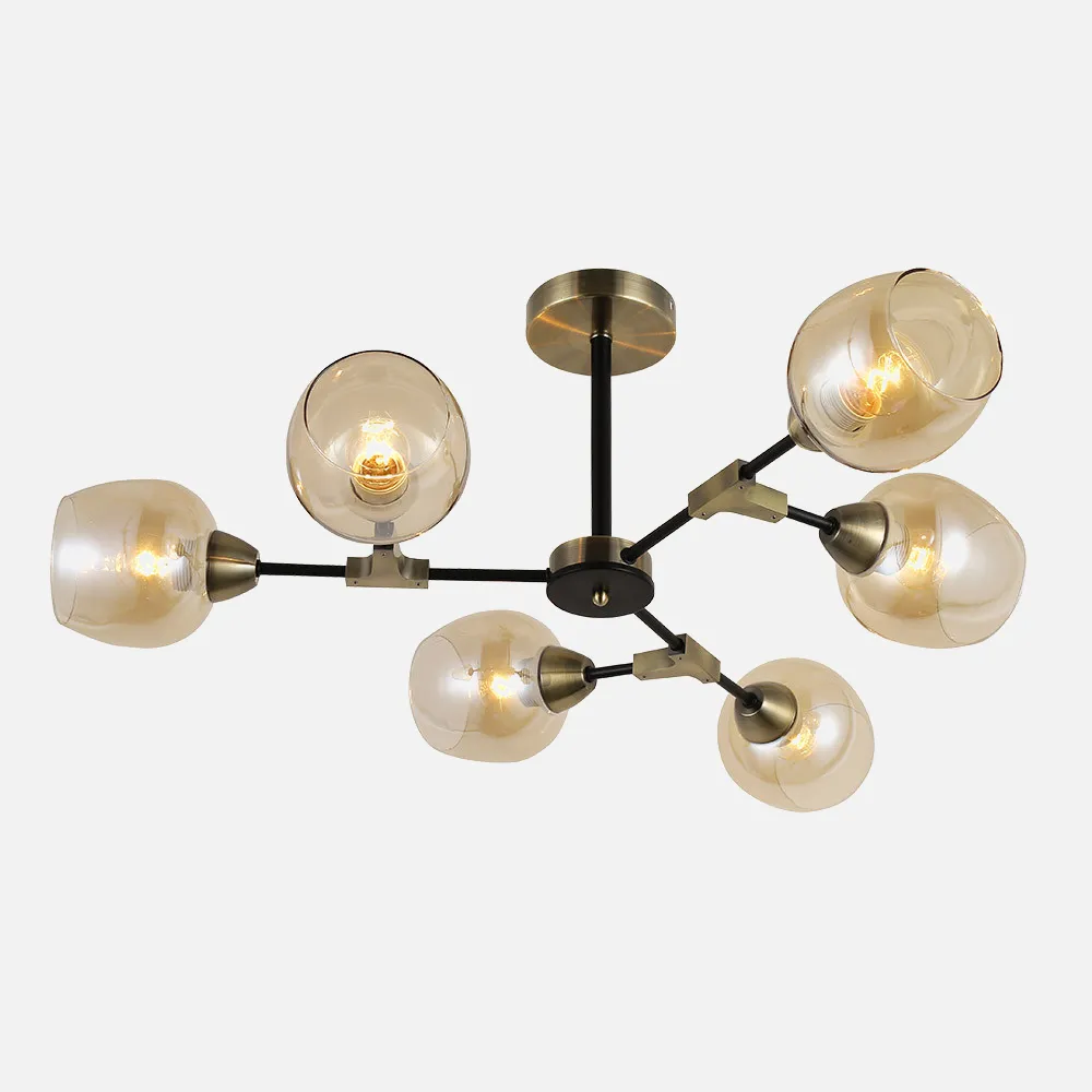 Lampara Vesubio 6xe27 Negro/cuero 29x70x70 Cm 