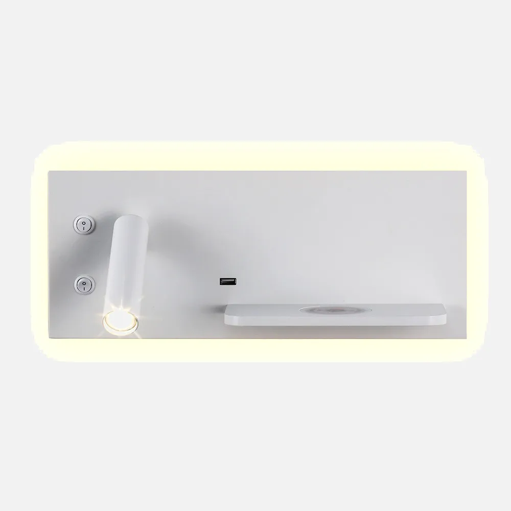 Aplique 2+8w 4000k Velazquez Izqdo Blanco Usb+qi  130lm Doble Encendido 14x35x14 Cm