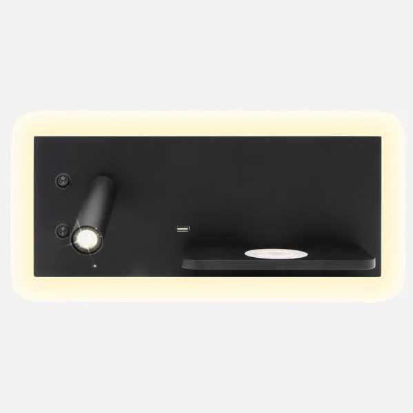 Lâmpada de parede 2+8w 4000k Velázquez Preto Esquerdo Usb+qi 130lm Duplo Em 14x35x14 Cm