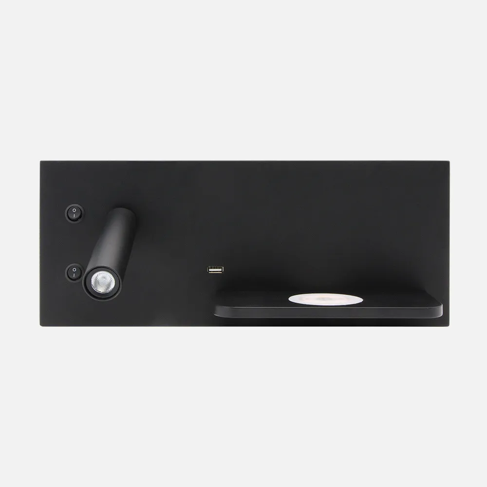 Aplique 2+8w 4000k Velazquez Izqdo Negro Usb+qi  130lm Doble Encendido 14x35x14 Cm