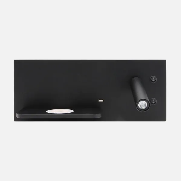 Wall Light 2+8w 4000k Velazquez Right Black Usb+qi  130lm Dual Switch 14x35x14 Cm