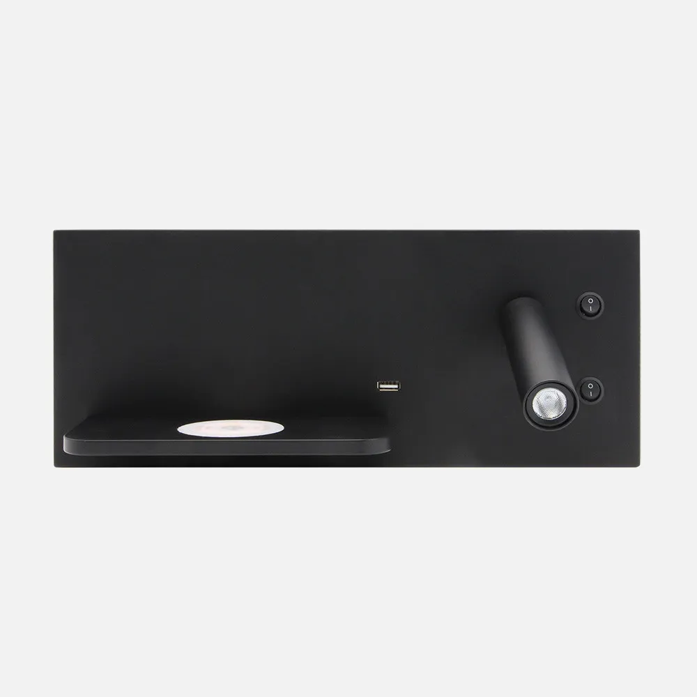 Aplique 2+8w 4000k Velazquez Dcho Negro Usb+qi  130lm Doble Encendido 14x35x14 Cm