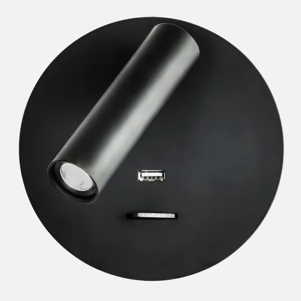 Wall light 3w 4000k Giotto Round Black Usb Port  150lm With Switch 14x14x12cm Adjustable