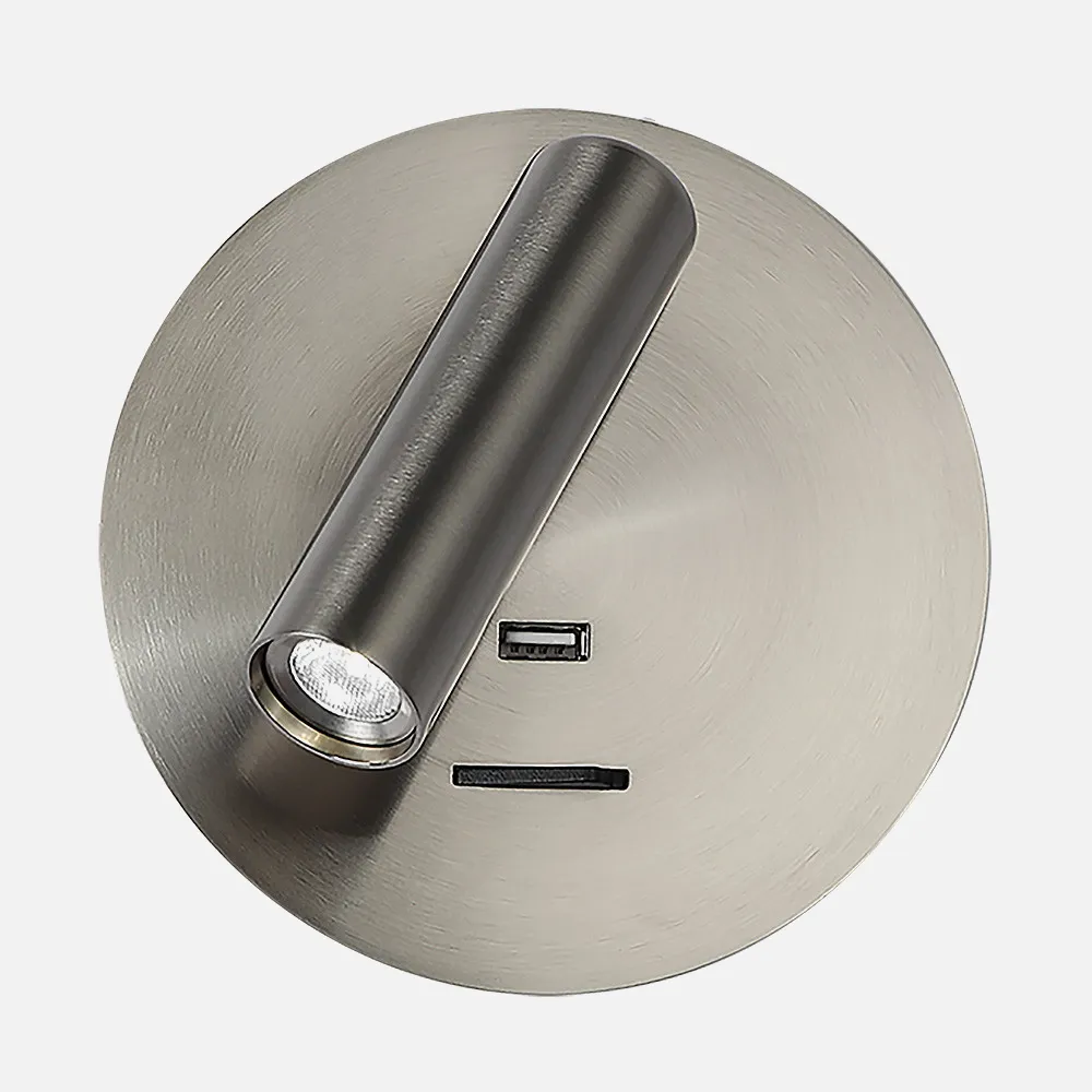 171561R03 - Wall light 3w 4000k Giotto Round Nickel Usb Port  150lm With Switch 14x14x12cm Adjustable