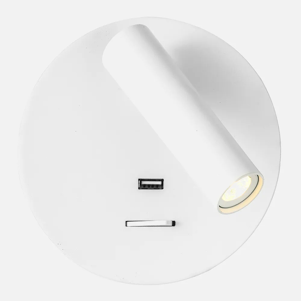 Aplique 3w 4000k Giotto Redondo Blanco Puerto Usb  150lm C/interruptor 14x14x12cm Orientb
