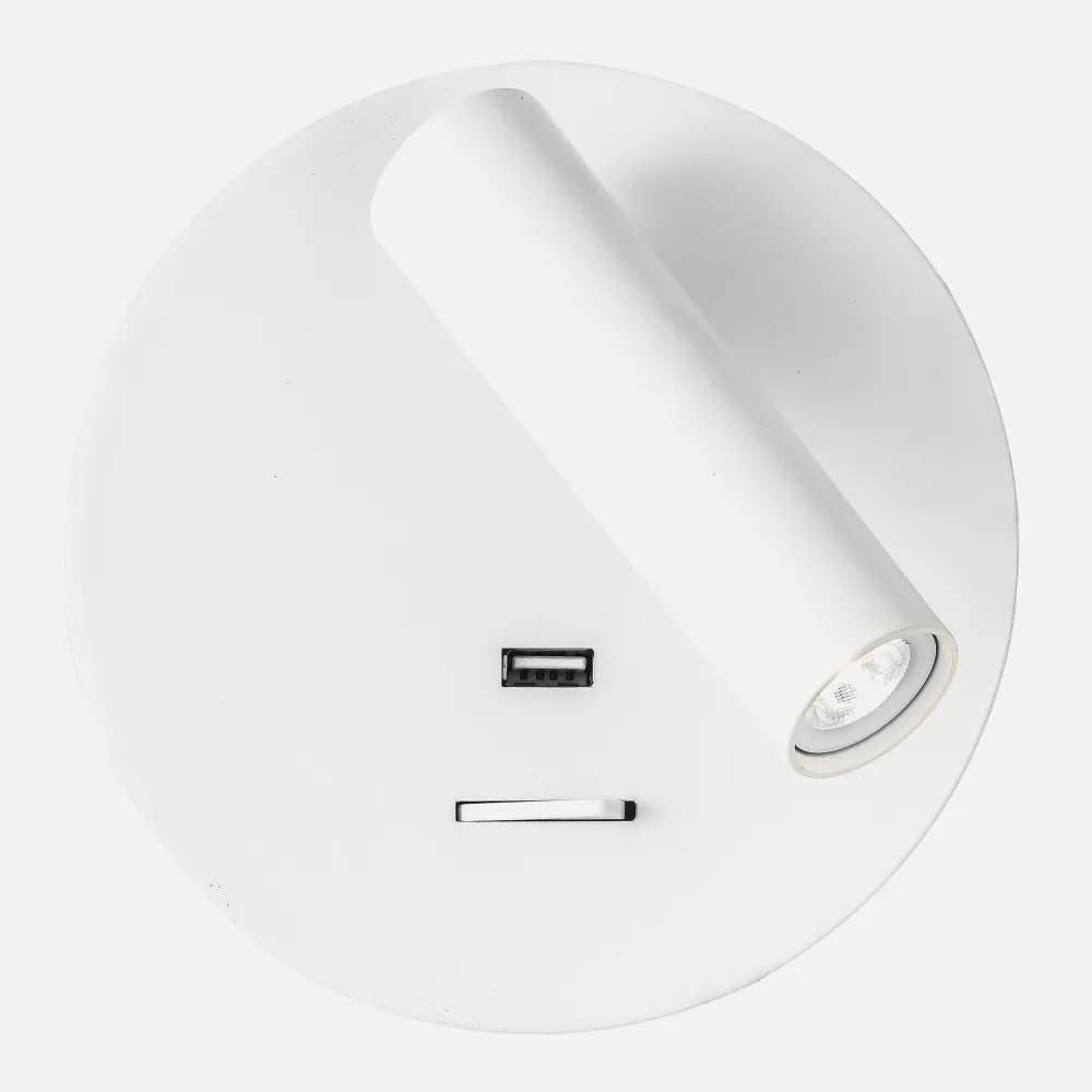Aplique 3w 4000k Giotto Redondo Blanco Puerto Usb  150lm C/interruptor 14x14x12cm Orientb
