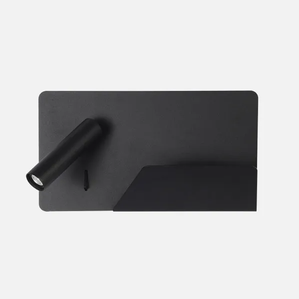 Candeeiro de Parede 3w 4000k Miguel Angel Preto Esquerdo C/usb e Prateleira 150lm 16x28x12 Cm Ajustável