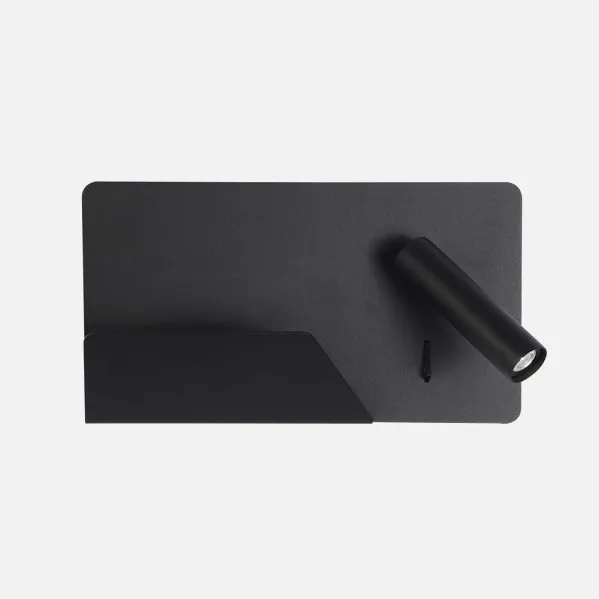 Lâmpada de parede 3w 4000k Miguel Angel Dcho Negro C/usb Y Estante 150lm 16x28x12 Cm Orientável