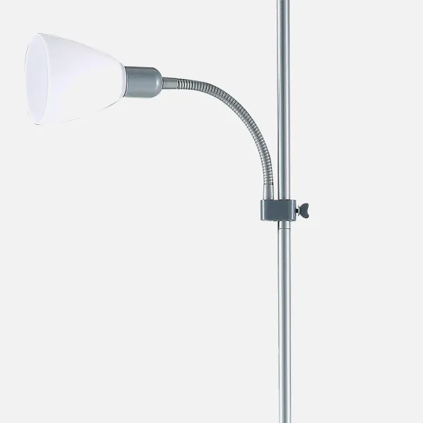 Pie De Salon Rilon 1xe27+1xe14 C/lector Plata  Pantalla Blanca 175,5x40x40 Cm